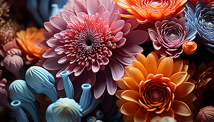 Up-close view of colorful coral or sea anemones, emphasizing texture and form.