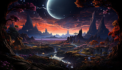 An alien landscape from a distant galaxy, filled with fantastical flora.