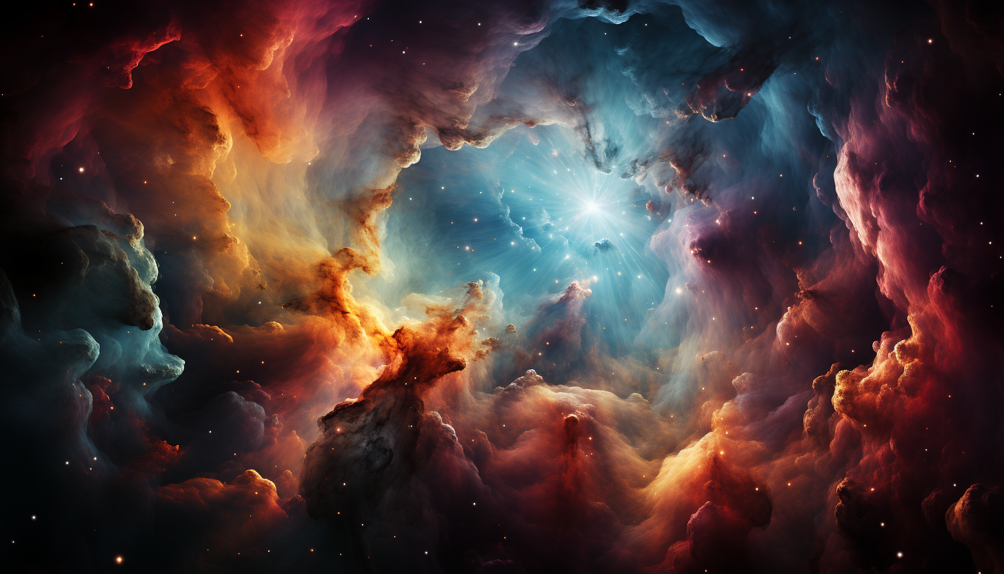 A vibrant nebula, full of colors and shapes, as seen through a telescope.