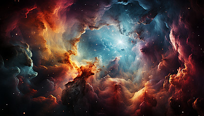 A vibrant nebula, full of colors and shapes, as seen through a telescope.
