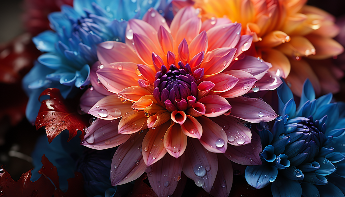 Extreme close-up of a blooming flower, highlighting its vibrant hues.