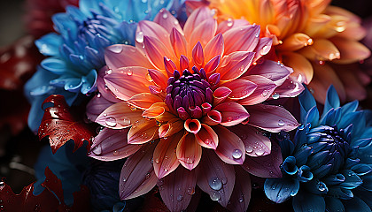 Extreme close-up of a blooming flower, highlighting its vibrant hues.