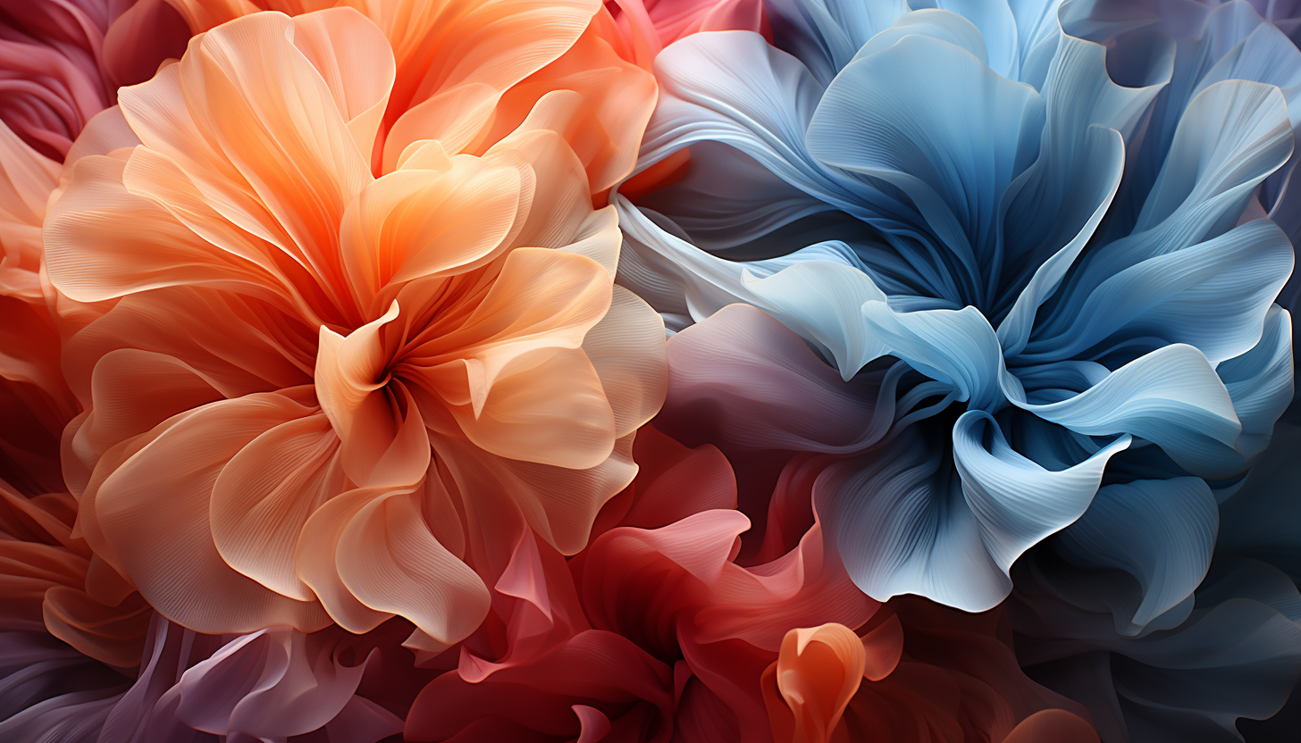 Macro view of colorful flower petals, revealing delicate textures and shades.