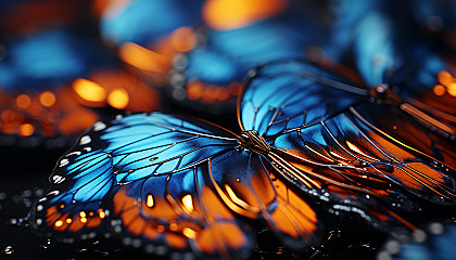 Macro view of a butterfly's wing, showing intricate patterns and colors.