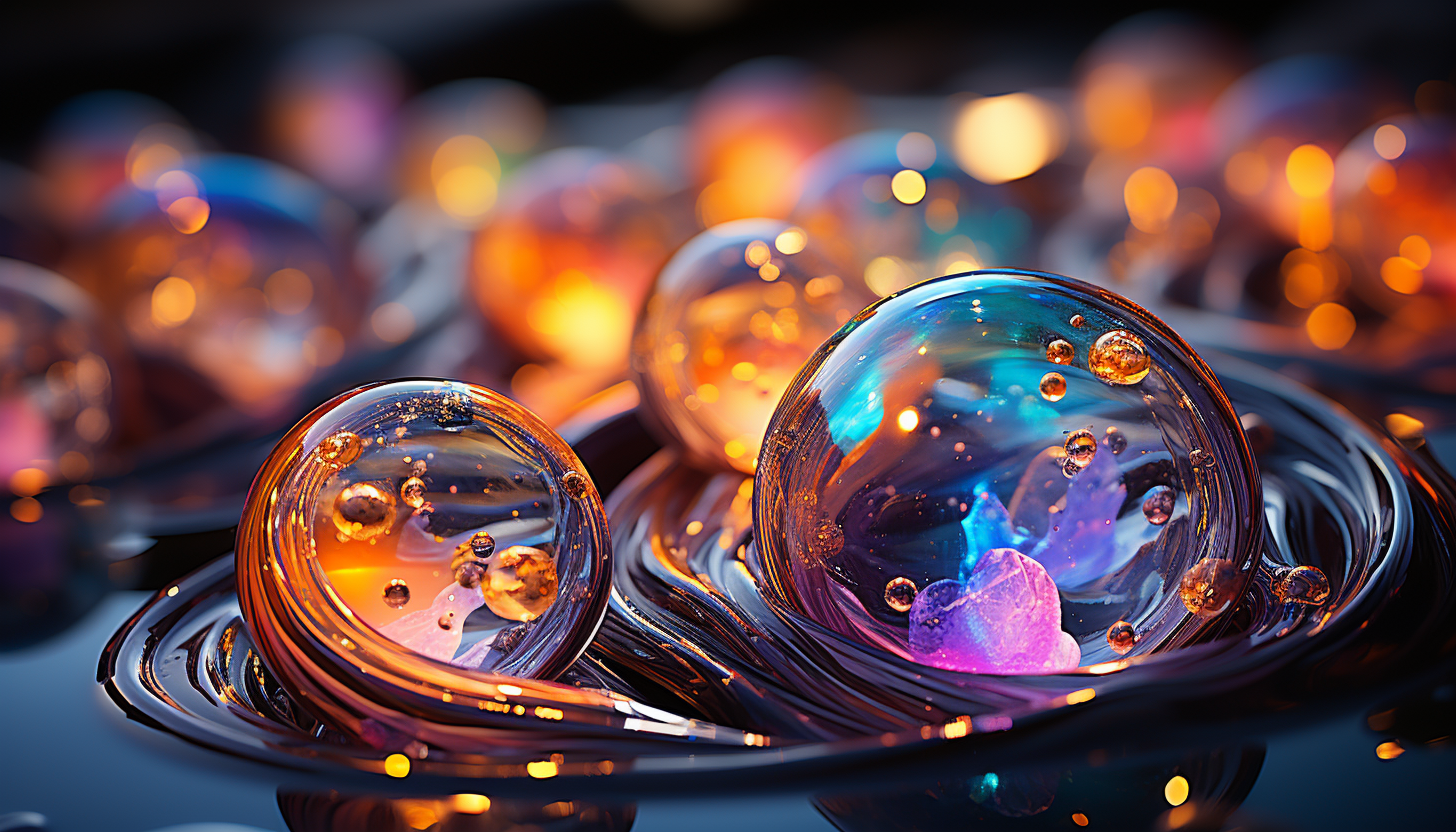 The iridescent colors inside a bubble, captured in a close-up shot.