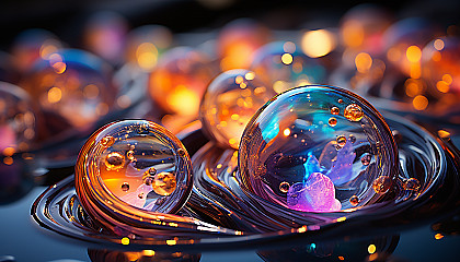 The iridescent colors inside a bubble, captured in a close-up shot.