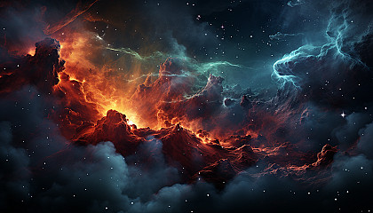 A vivid nebula in deep space, teeming with colors and stellar formations.