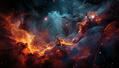 The fiery colors of a nebula captured through a telescope.