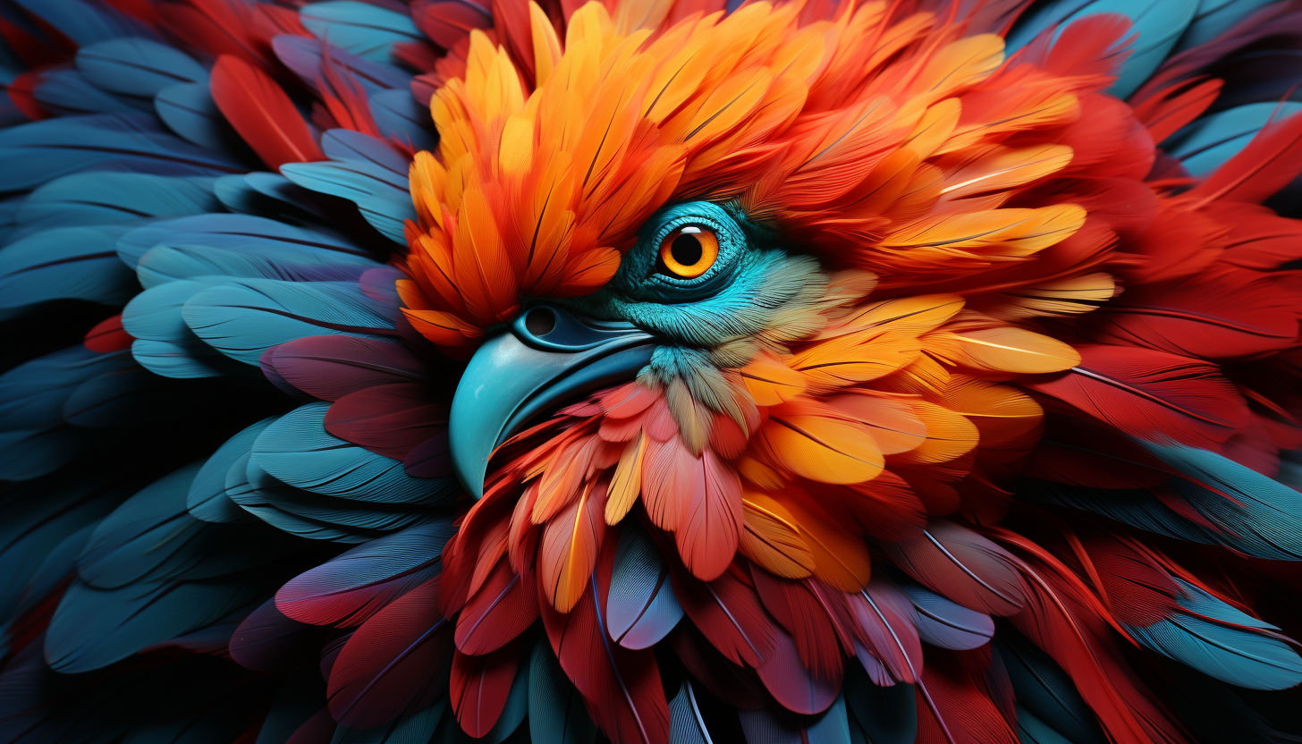 Vibrant feathers of a tropical bird captured in stunning detail.