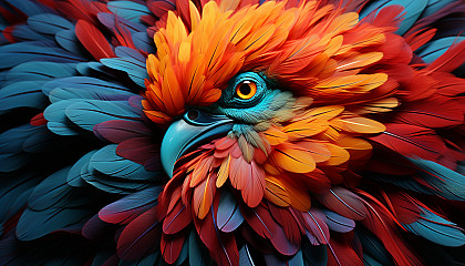 Vibrant feathers of a tropical bird captured in stunning detail.