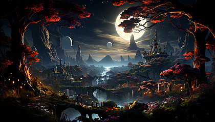 An alien landscape from a distant galaxy, filled with fantastical flora.