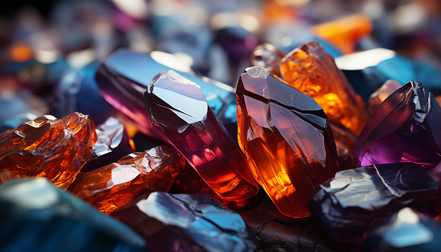 A macro shot of crystals forming unique and colorful patterns.