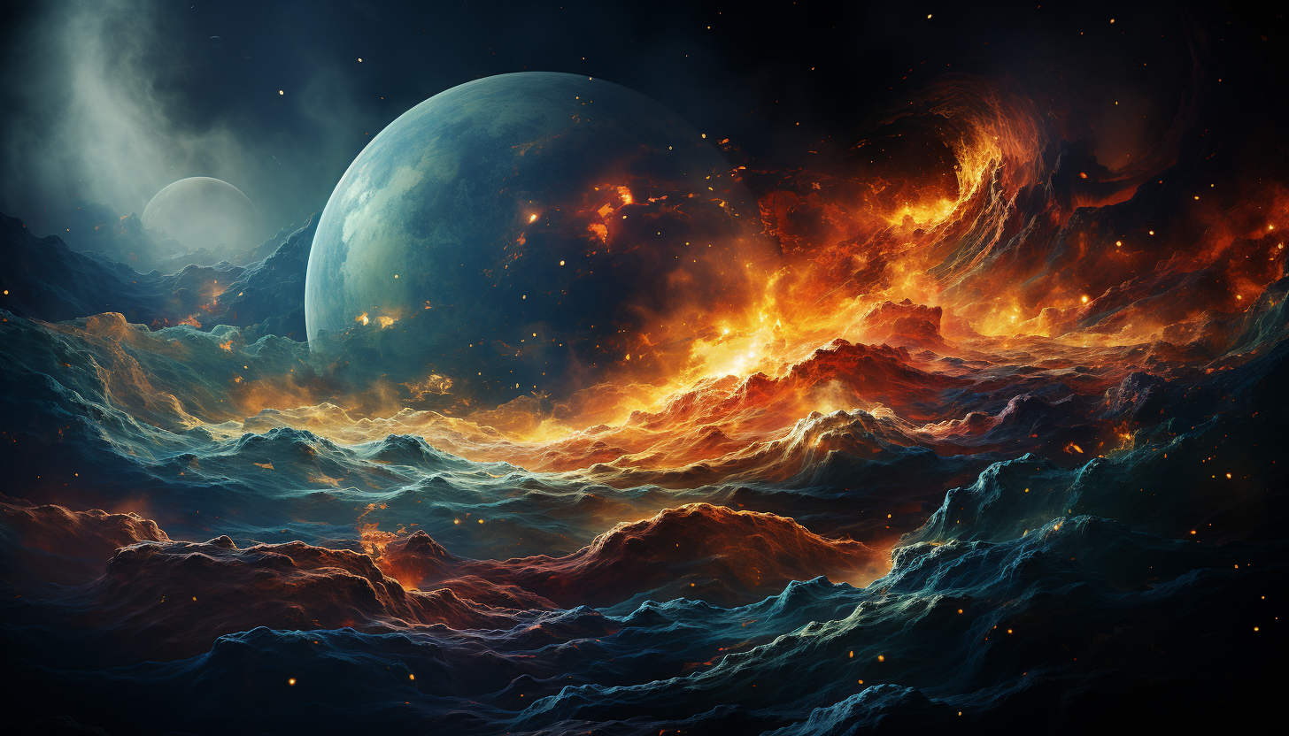 The swirling colors of a distant gas giant as seen from space.
