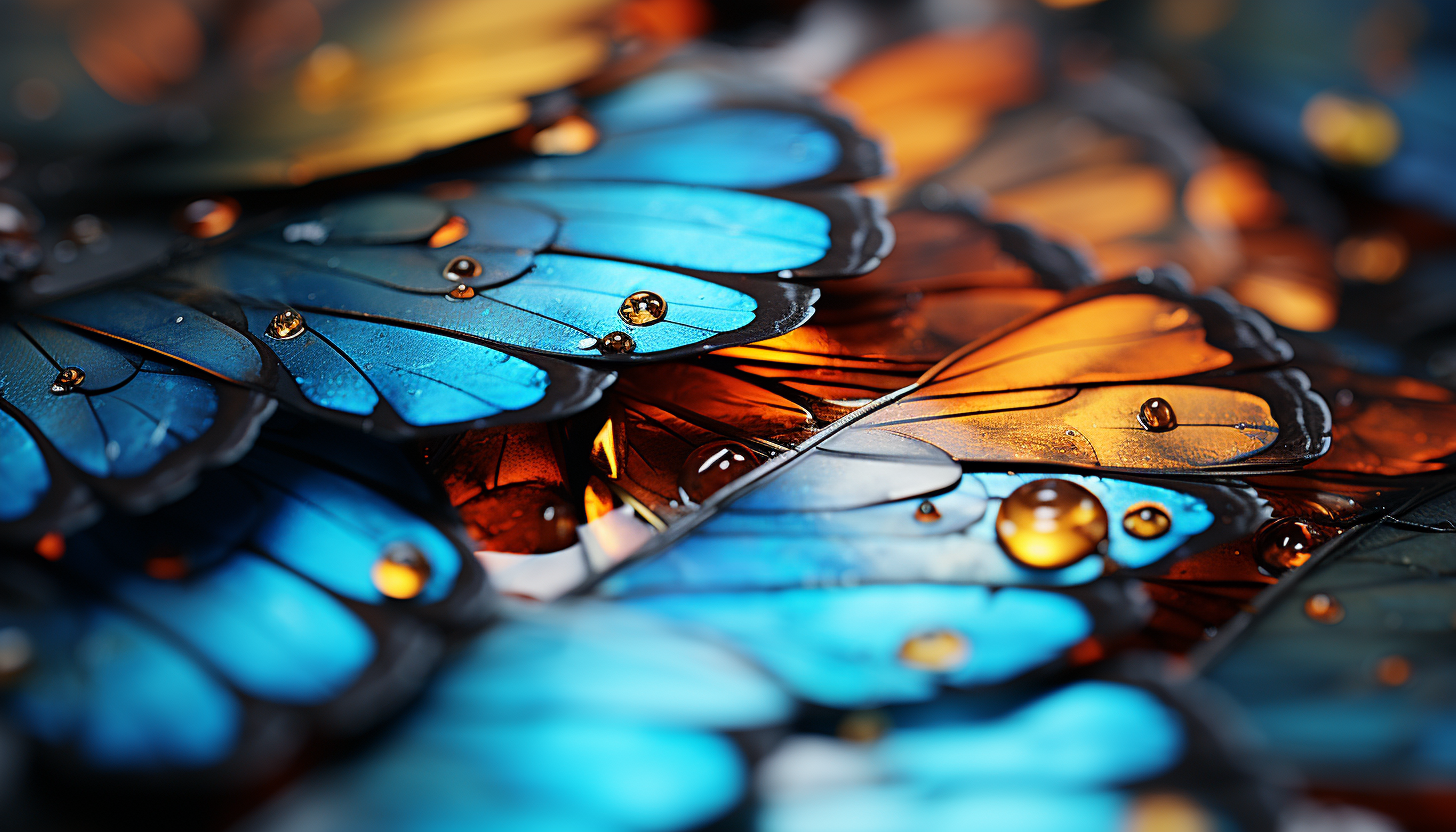 Macro shot of a butterfly wing, revealing intricate patterns and colors.