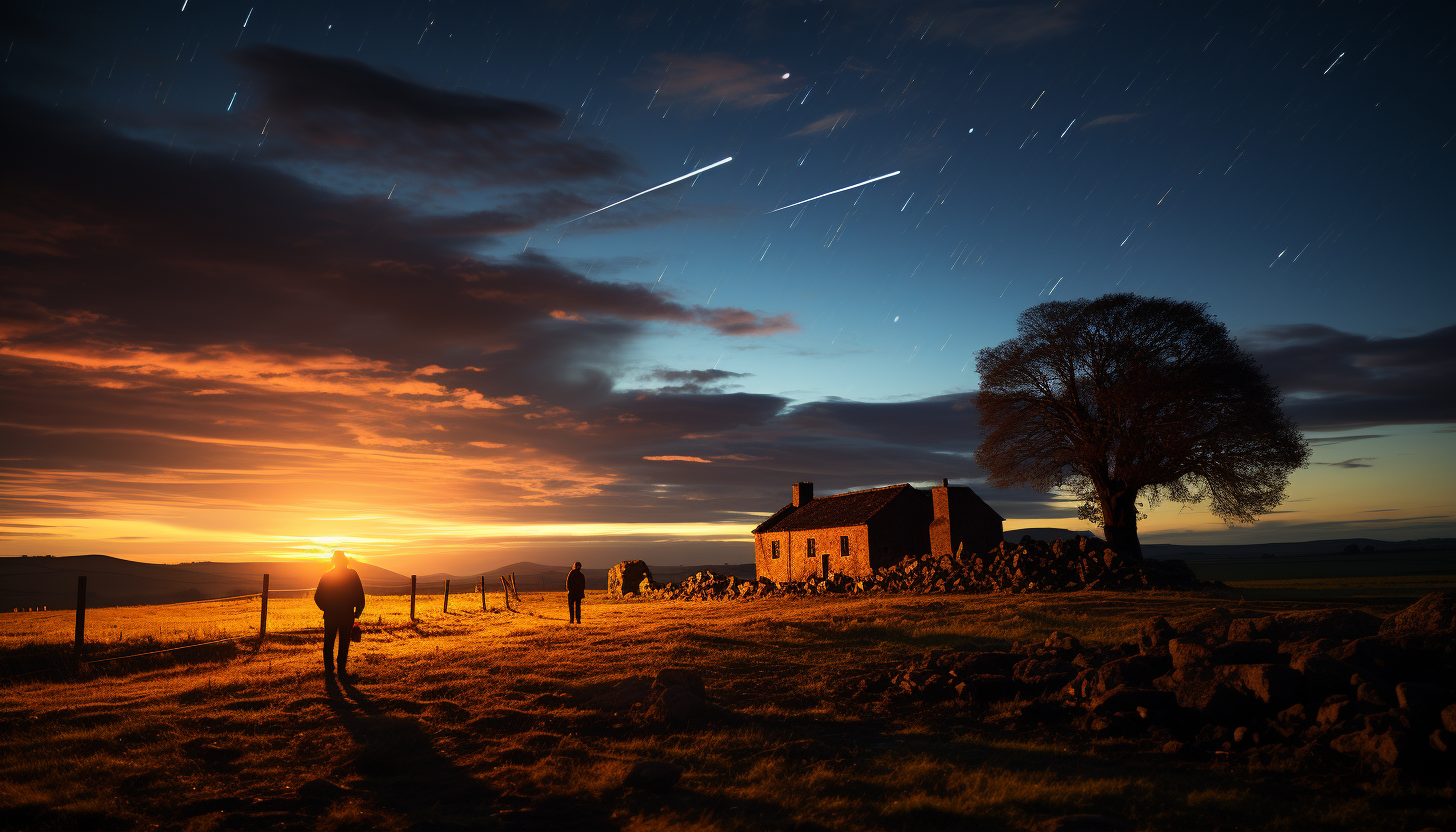 A brilliant meteor shower against the backdrop of the Milky Way.