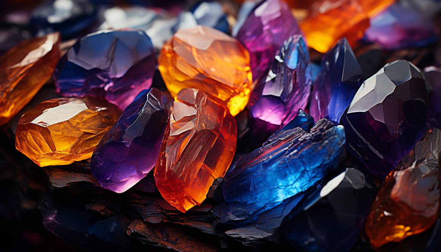 The vivid hues of a mineral or gemstone seen under magnification.