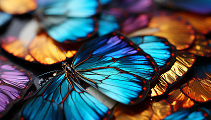 Vivid macro shot of butterfly wings showcasing intricate patterns and textures.