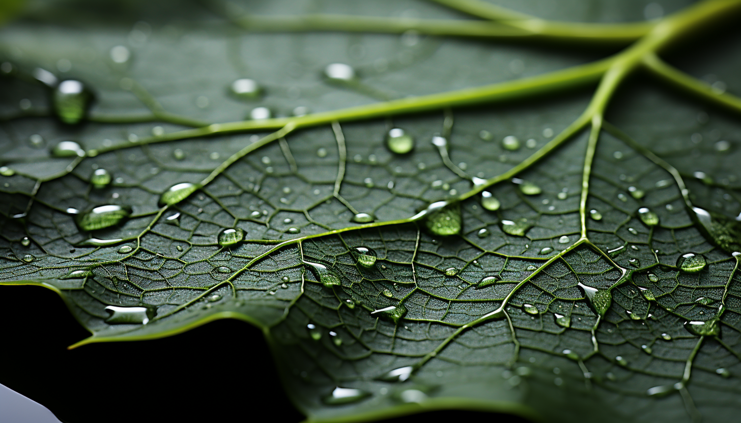 The intricate surface of a leaf, showcasing its veins and textures.