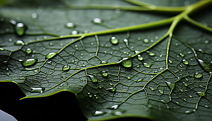 The intricate surface of a leaf, showcasing its veins and textures.