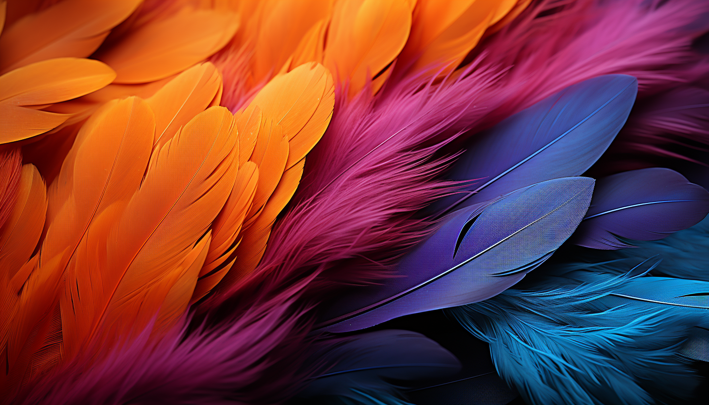 The vivid hues of a bird's feather, captured in a macro photograph.