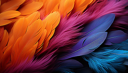 The vivid hues of a bird's feather, captured in a macro photograph.