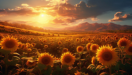 A vast field of sunflowers turning towards the sun.