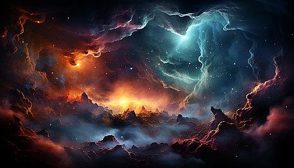 A vivid nebula seen through a telescope, full of brilliant colors and shapes.