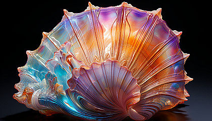 The iridescent inside of a seashell, displaying a myriad of colors.