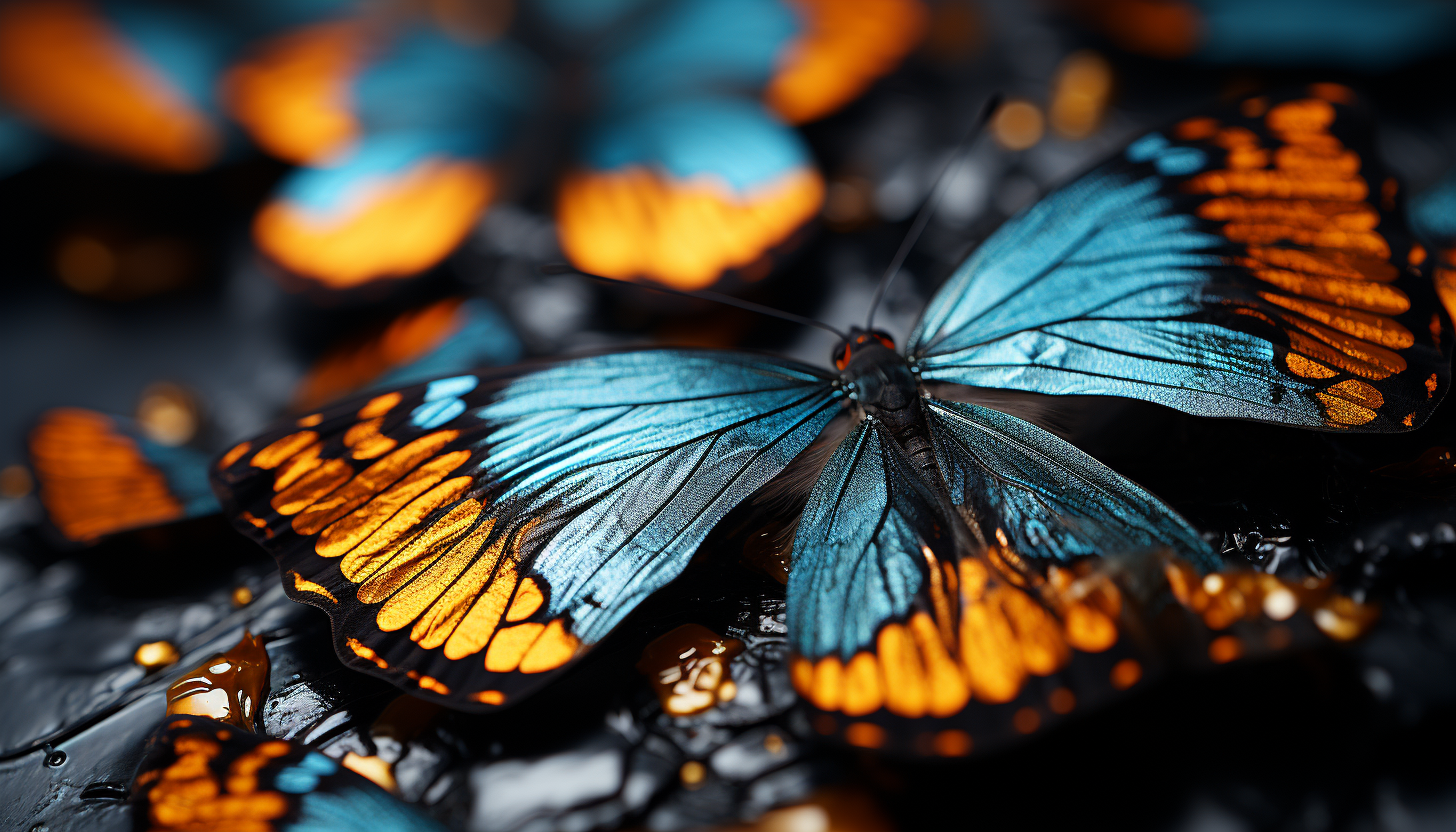 Vivid macro shot of butterfly wings showcasing intricate patterns and textures.