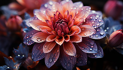 Macro shot of a blooming flower, revealing texture and brilliant color.