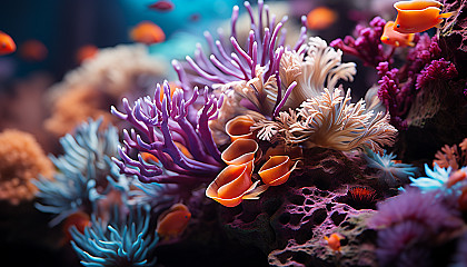Vibrant and colorful coral reefs captured in a close-up underwater shot.