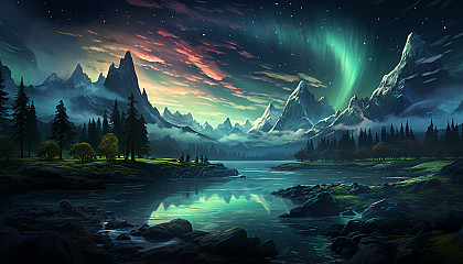 The mesmerizing dance of the northern lights, casting ethereal colors across the night sky.