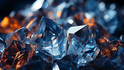 Close-up of a crystal formation, revealing geometric patterns and reflections.