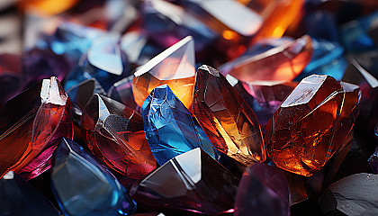 Macro view of crystals forming unique, vibrant patterns and shapes.