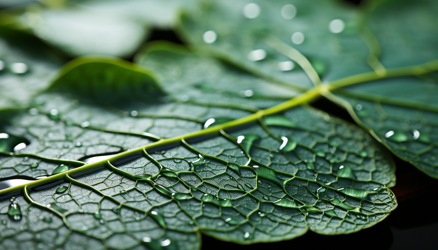 A macro shot of the surface of a leaf, showing the intricate veins and textures.