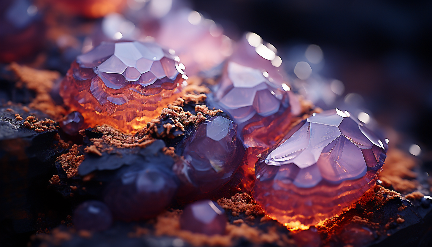 A macro shot of crystalline structures within a geode.