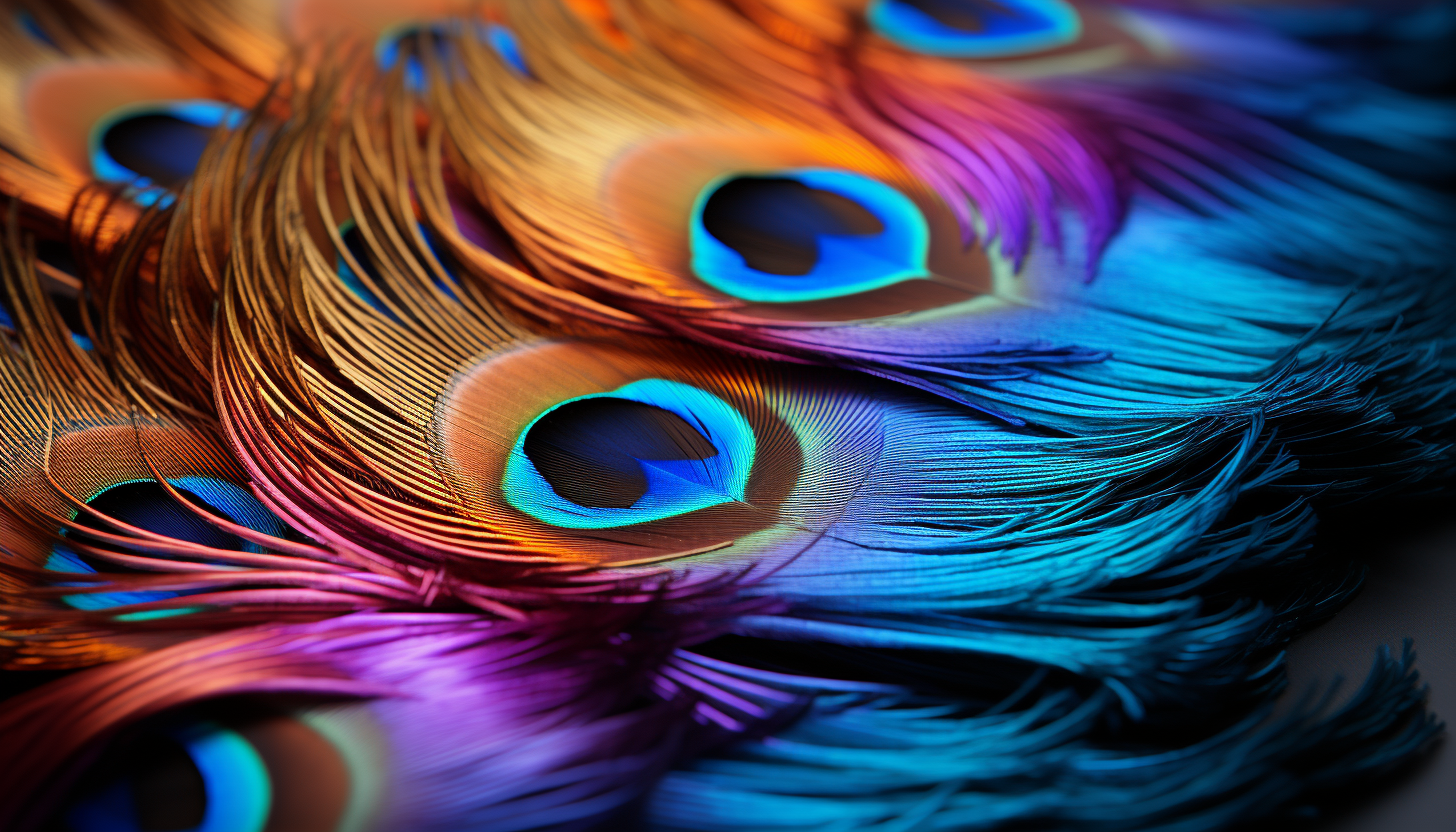 Close-up of a vibrant peacock feather showcasing its mesmerizing pattern.