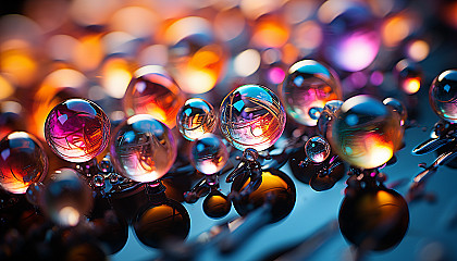 Macro shot of iridescent bubbles reflecting a spectrum of colors.