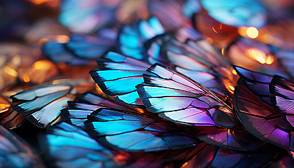 Macro shot of butterfly wings showcasing their iridescent scales.