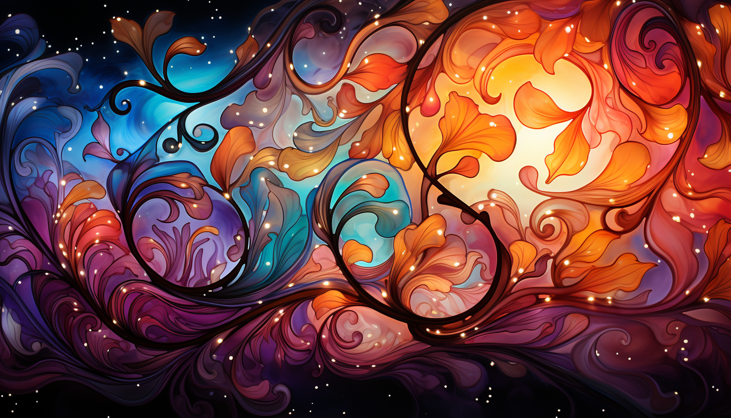 An abstract pattern of swirling colors, resembling an oil slick or soap bubble.