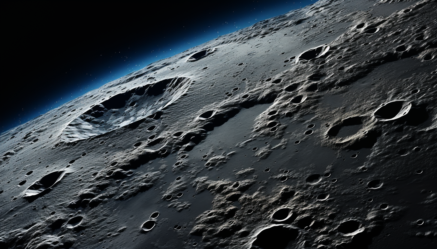 The surface of the moon as seen from space, highlighting its craters and texture.