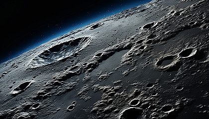 The surface of the moon as seen from space, highlighting its craters and texture.