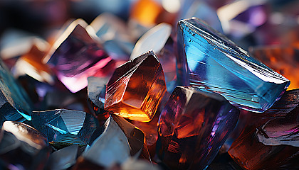 Extreme close-up of a crystal, showcasing its geometric beauty and colors.