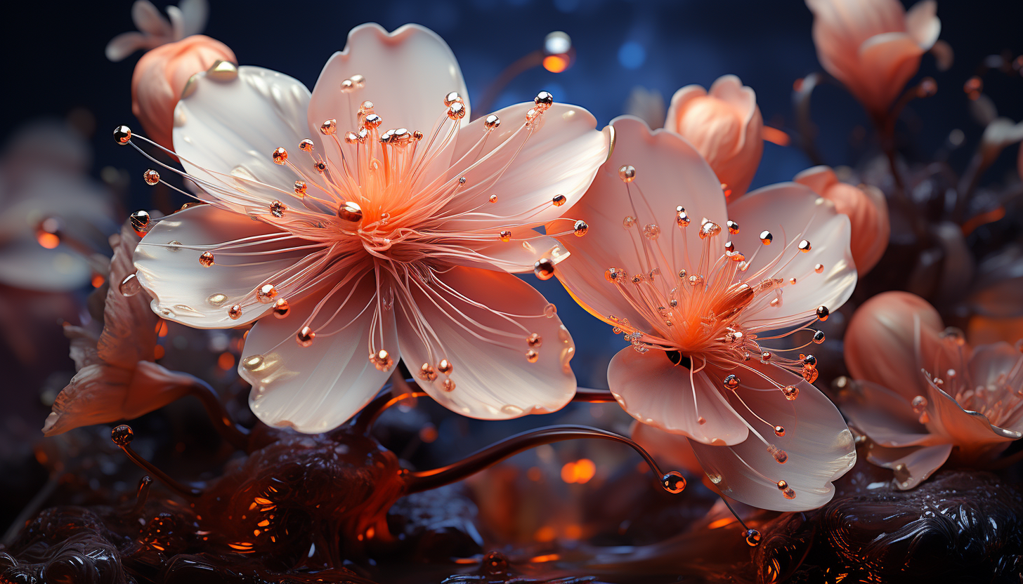 Close-up of a blooming flower, revealing its delicate textures and bright pigments.