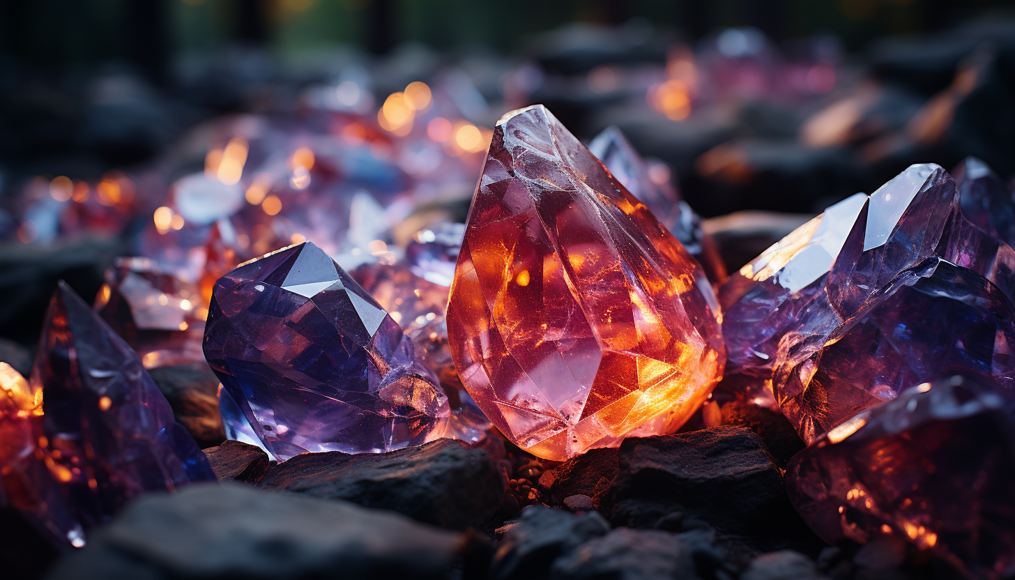 Close-up of crystalline formations within a geode, sparkling with color.