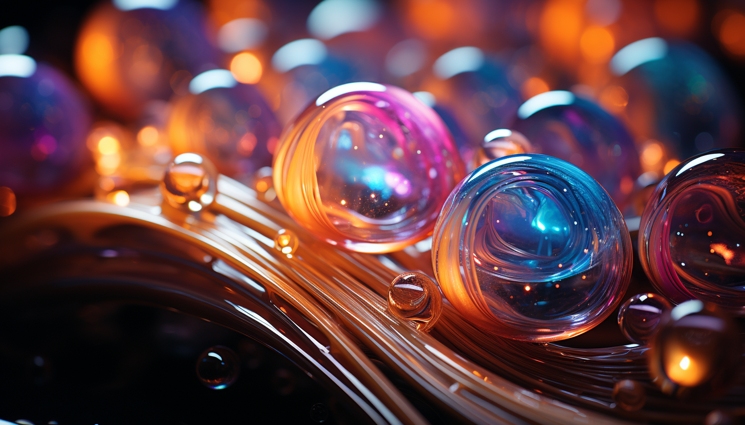The iridescent colors inside a bubble, captured in a close-up shot.