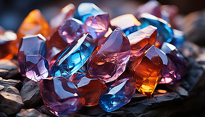 Macro shot of crystals forming unique, colorful patterns.