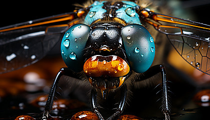 A macro shot of a dragonfly's eyes, showcasing their unique geometric patterns.