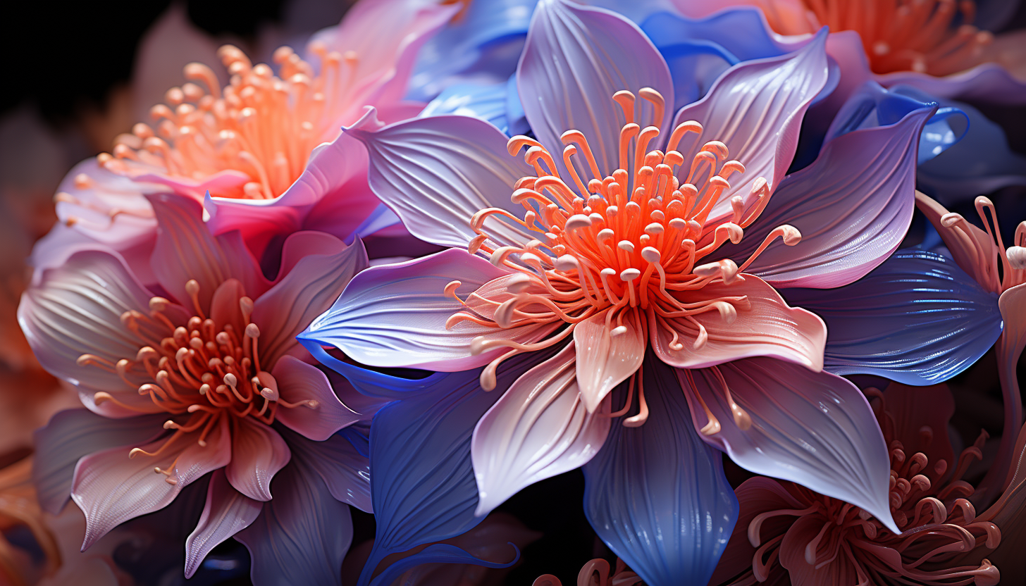 Close-up of petals from an exotic flower, exhibiting striking patterns and coloration.