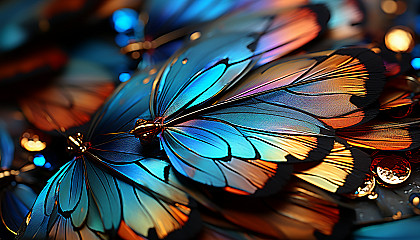 A macro view of butterfly wings revealing intricate patterns and hues.